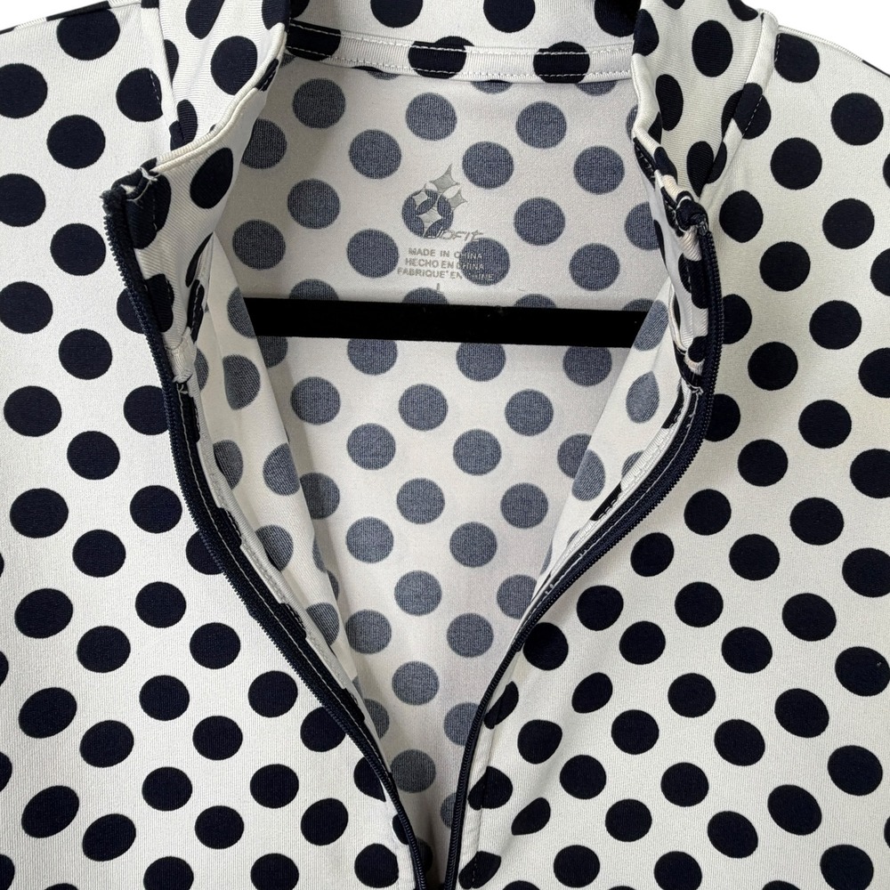Jofit Polka Dot Performance Top L White Navy Blue Athletic Sport Short Sleeve - Picture 4 of 8